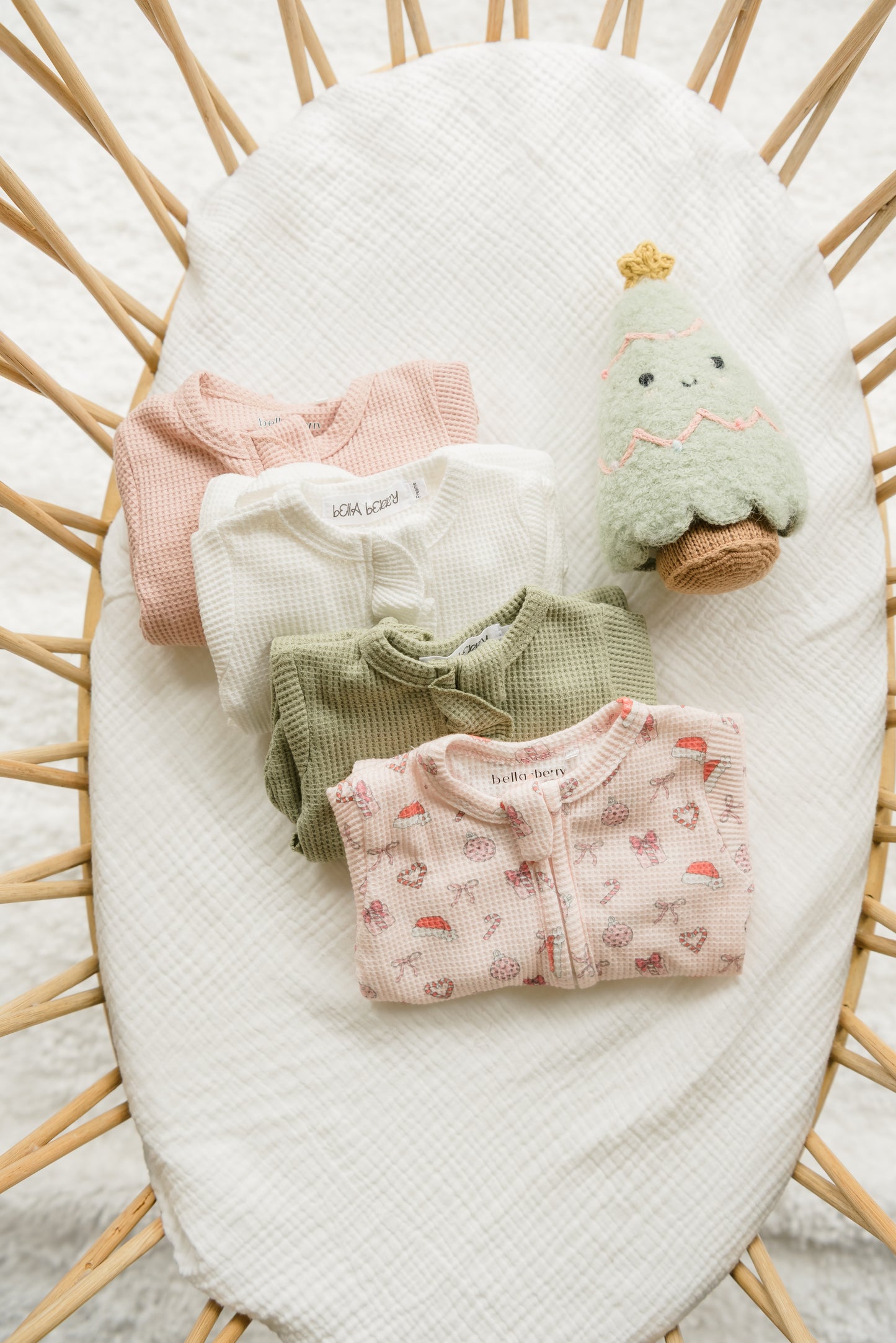 Merry & Pink Organic Waffle Knit Footie With Bow