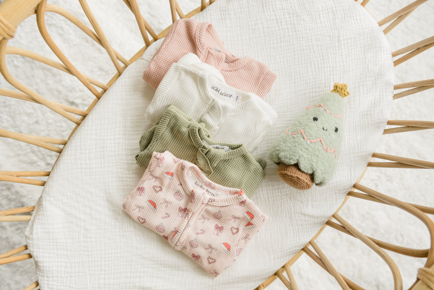 Organic Waffle Knit Ruffled Footie With Bow - Holiday