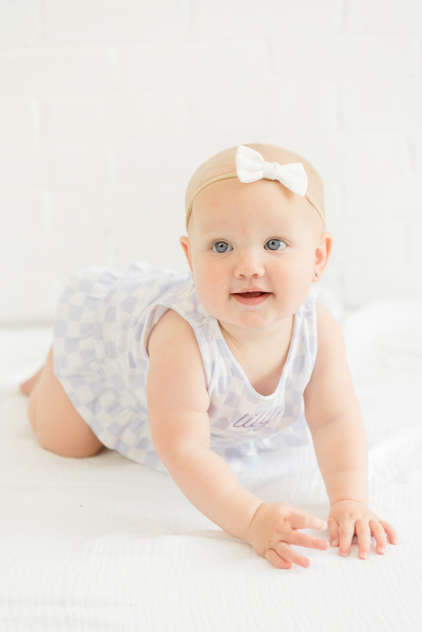 Embroidered Organic Cotton Checkered Baby Girl Set