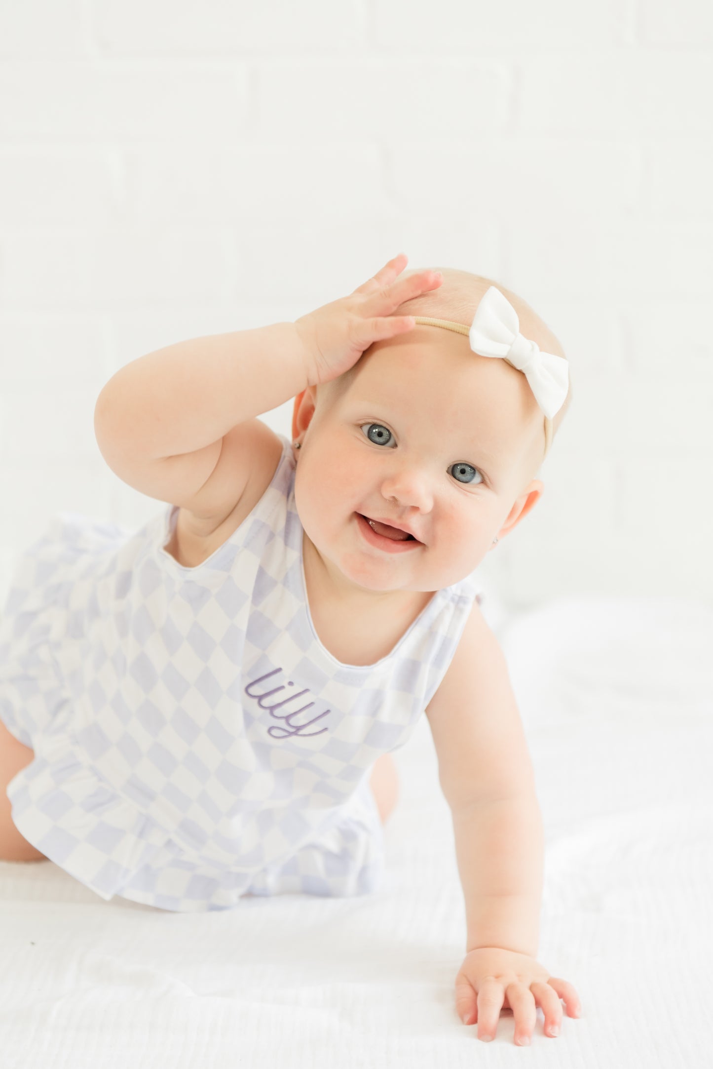 Embroidered Organic Cotton Checkered Baby Girl Set