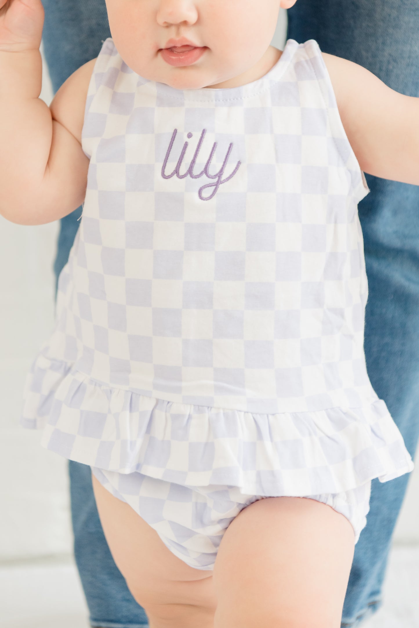 Embroidered Organic Cotton Checkered Baby Girl Set