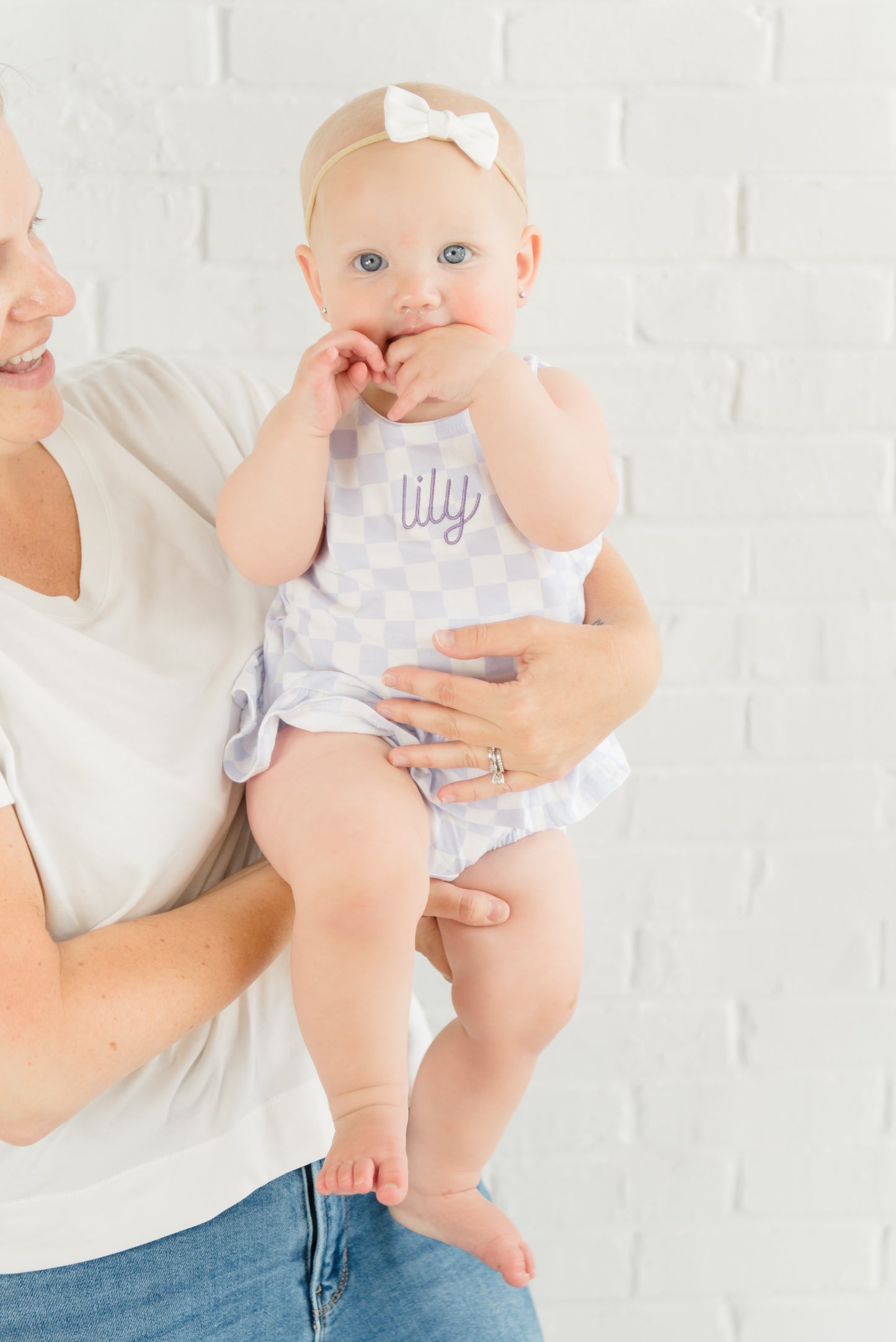 Embroidered Organic Cotton Checkered Baby Girl Set