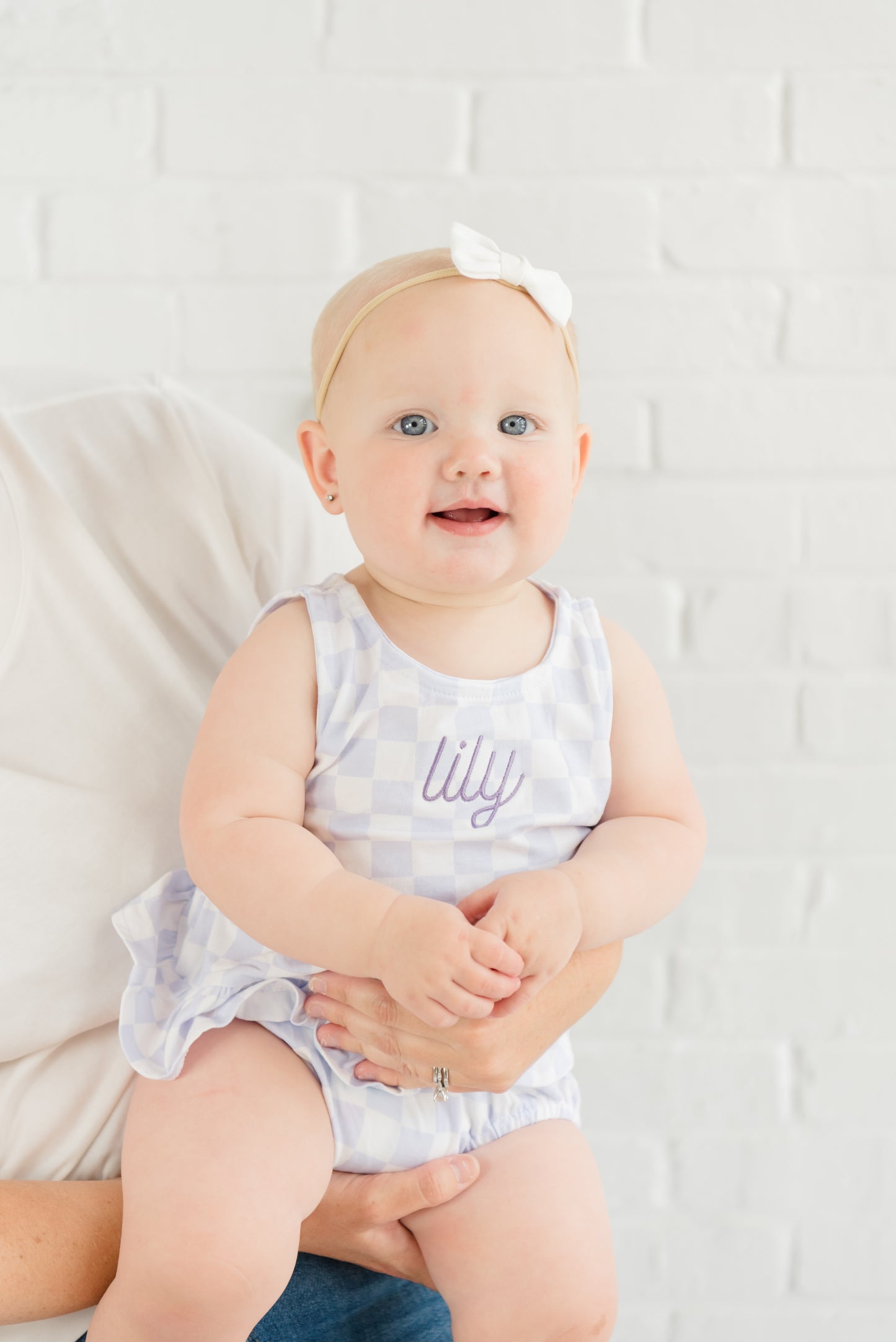 Embroidered Organic Cotton Checkered Baby Girl Set