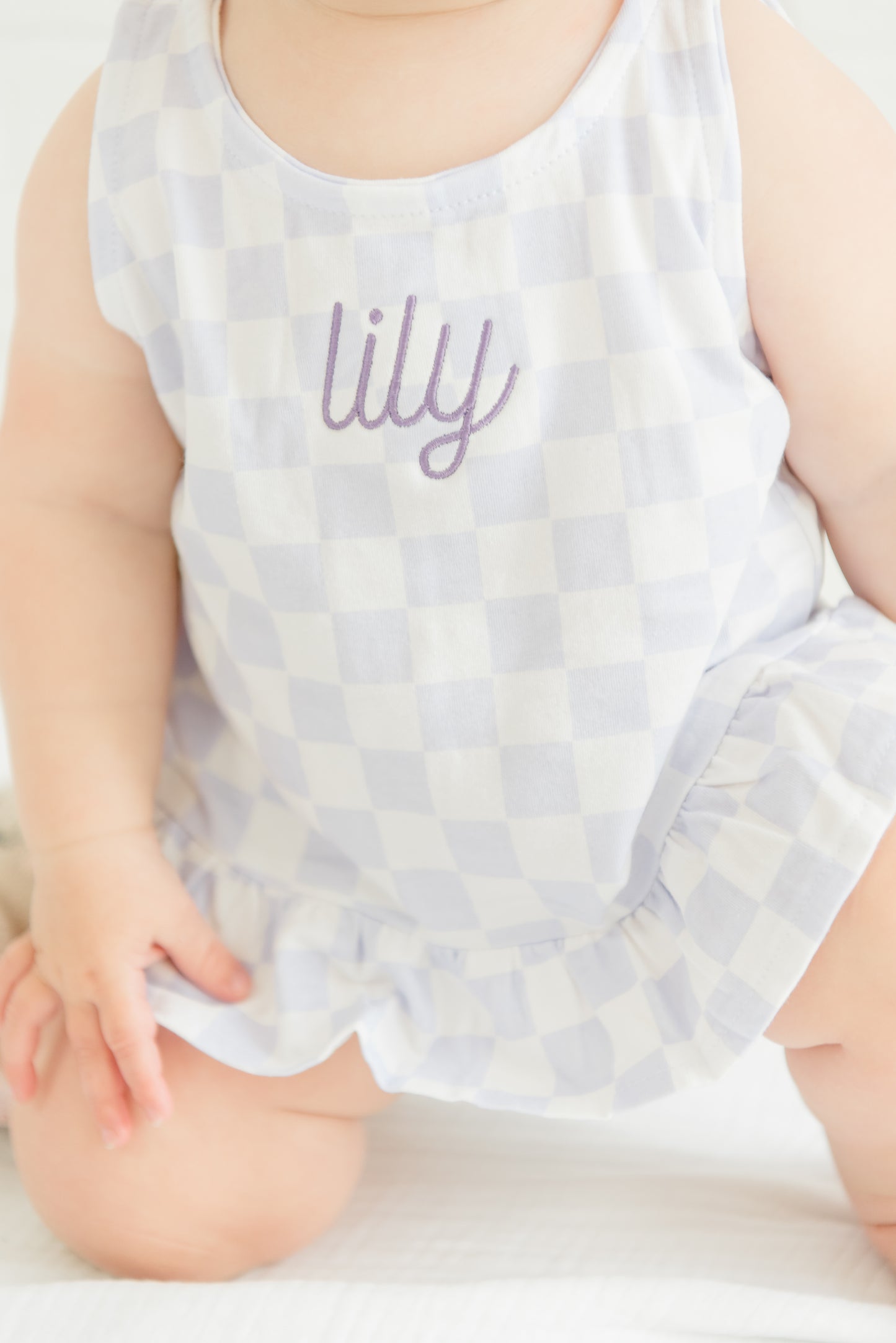 Embroidered Organic Cotton Checkered Baby Girl Set