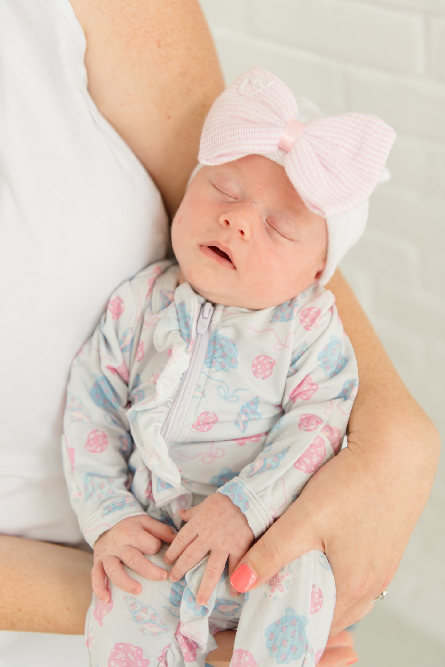 Shells of Summer Hand Stitched Newborn Bow Hat