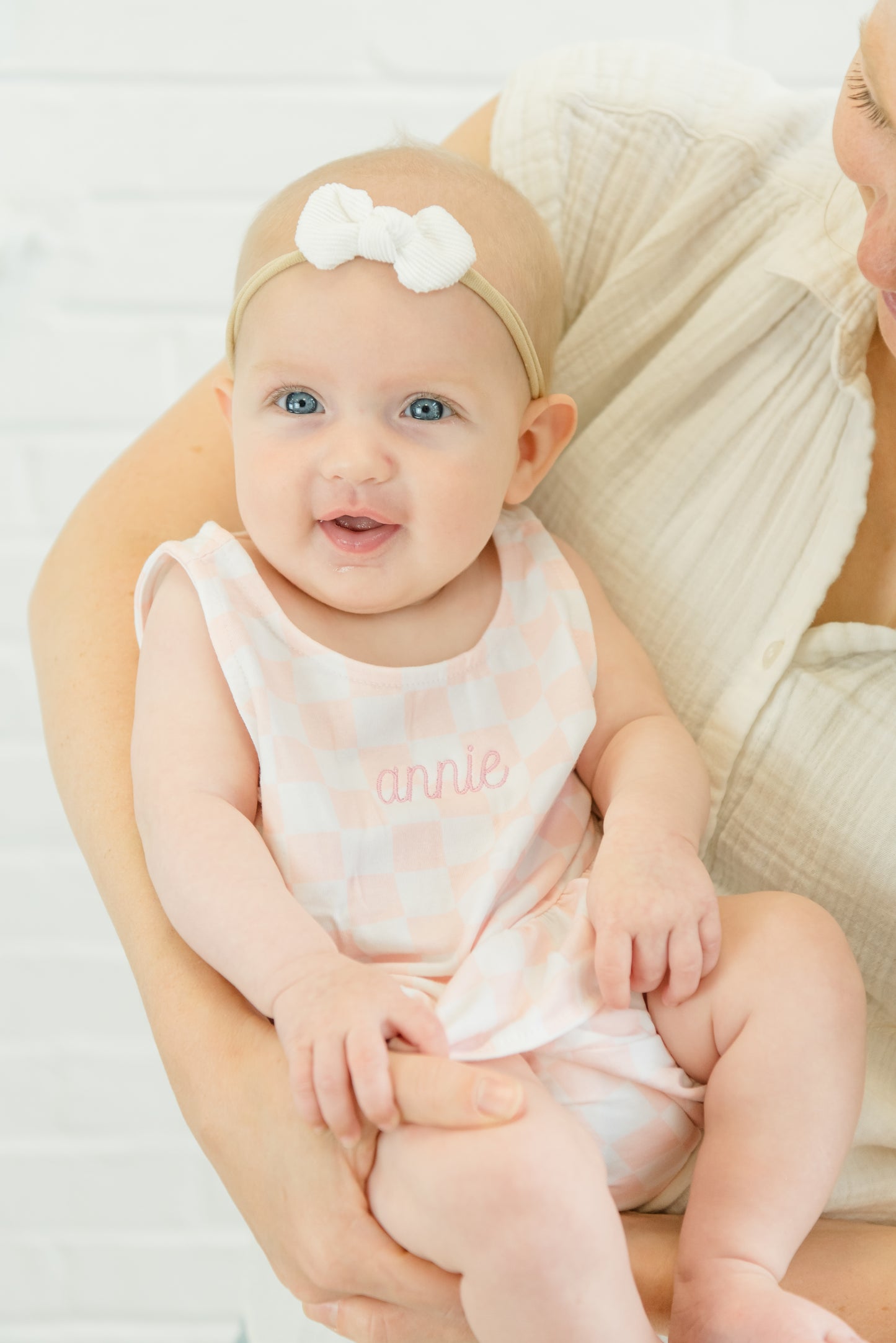 Embroidered Organic Cotton Checkered Baby Girl Set