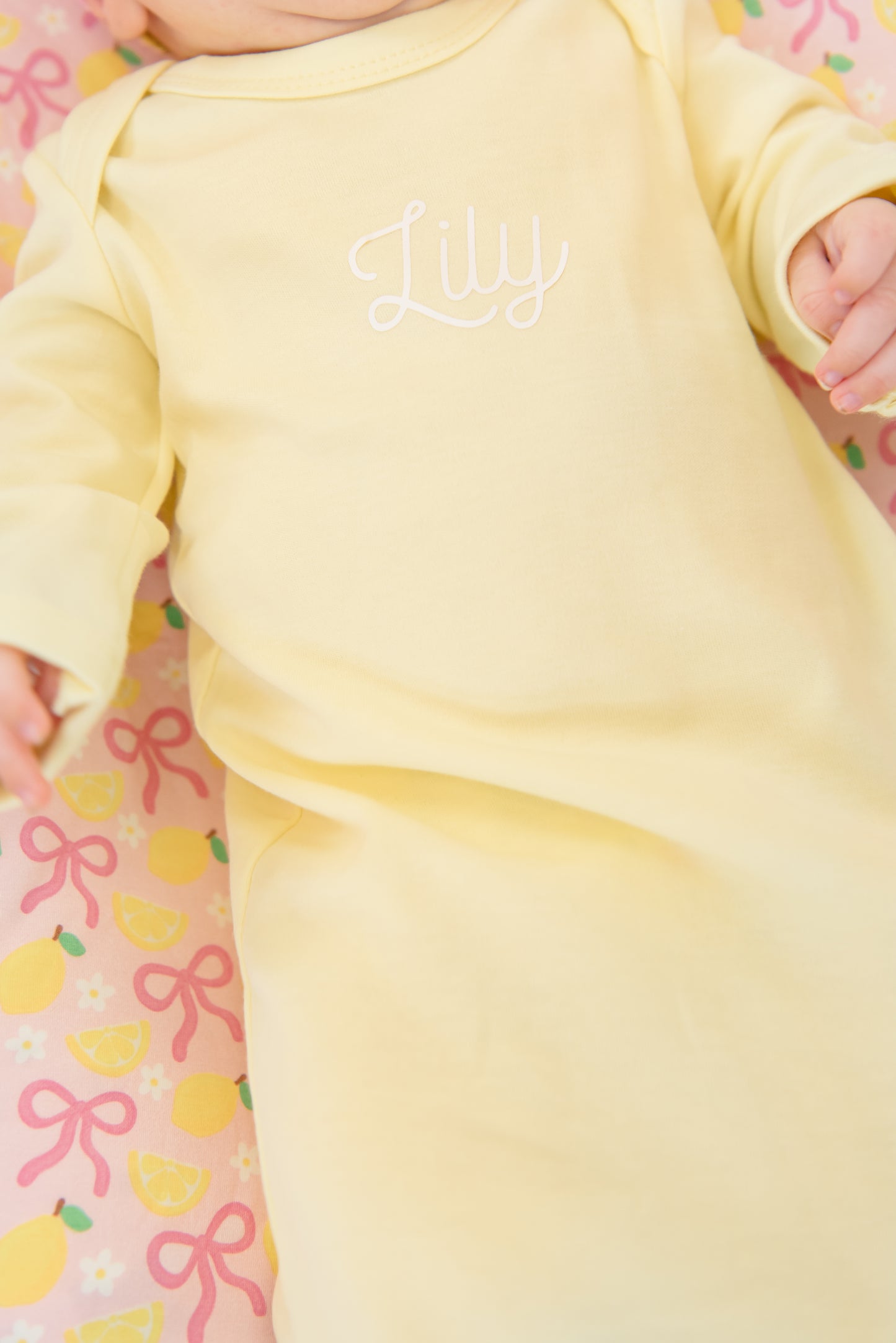 Personalized Organic Cotton Knotted Gown with Hat Pink Lemonade