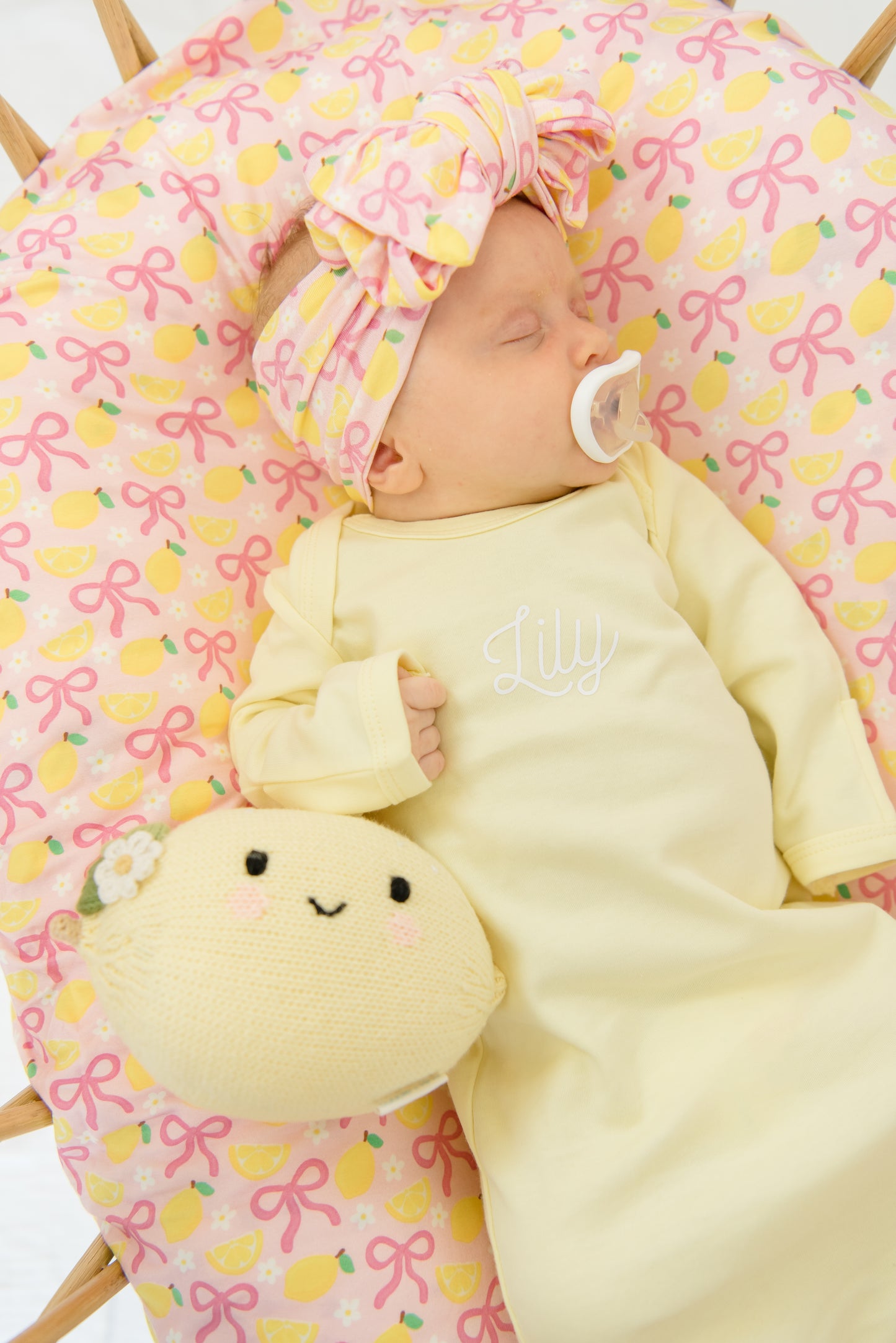Personalized Organic Cotton Knotted Gown with Hat Pink Lemonade