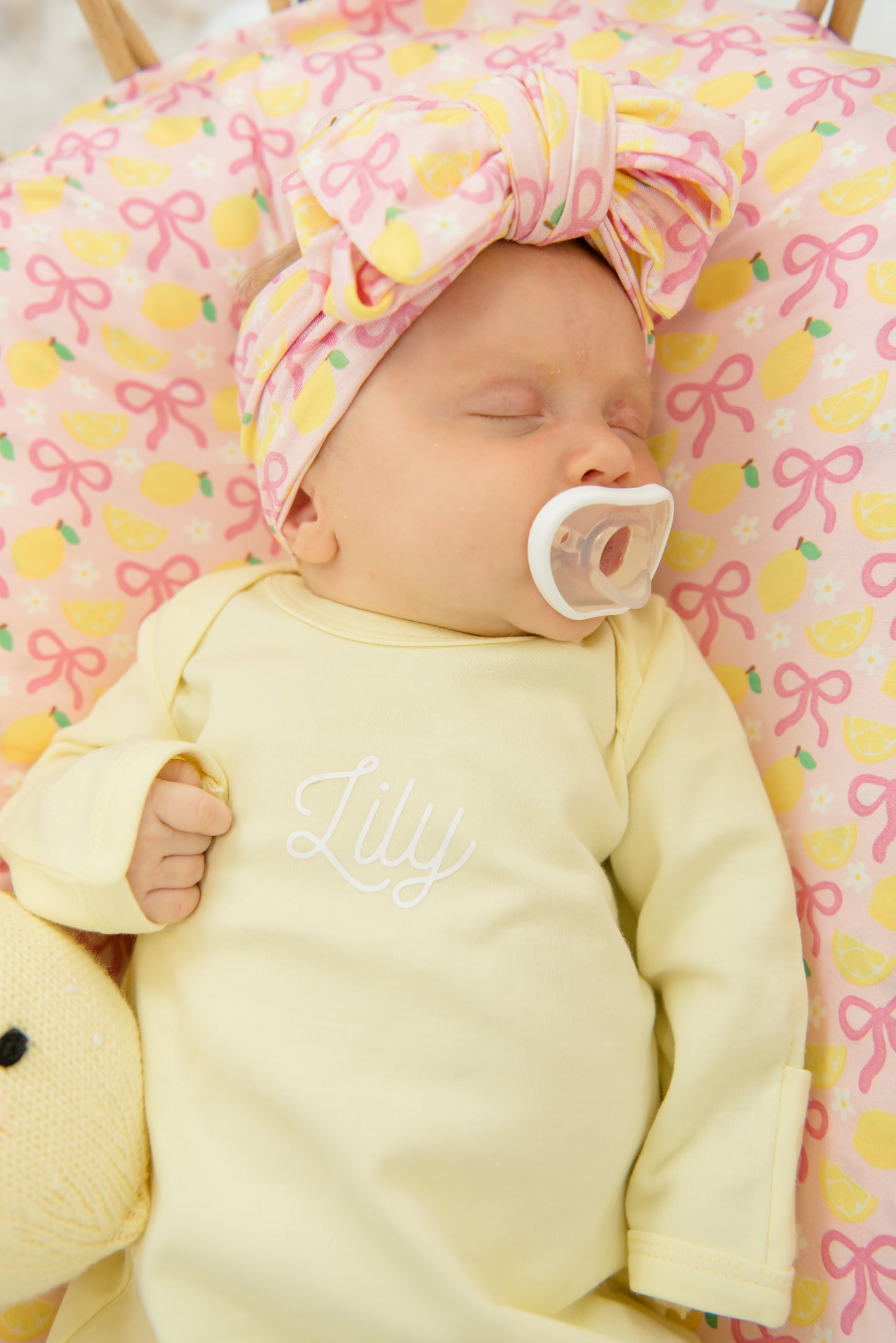 Personalized Organic Cotton Knotted Gown with Hat Pink Lemonade