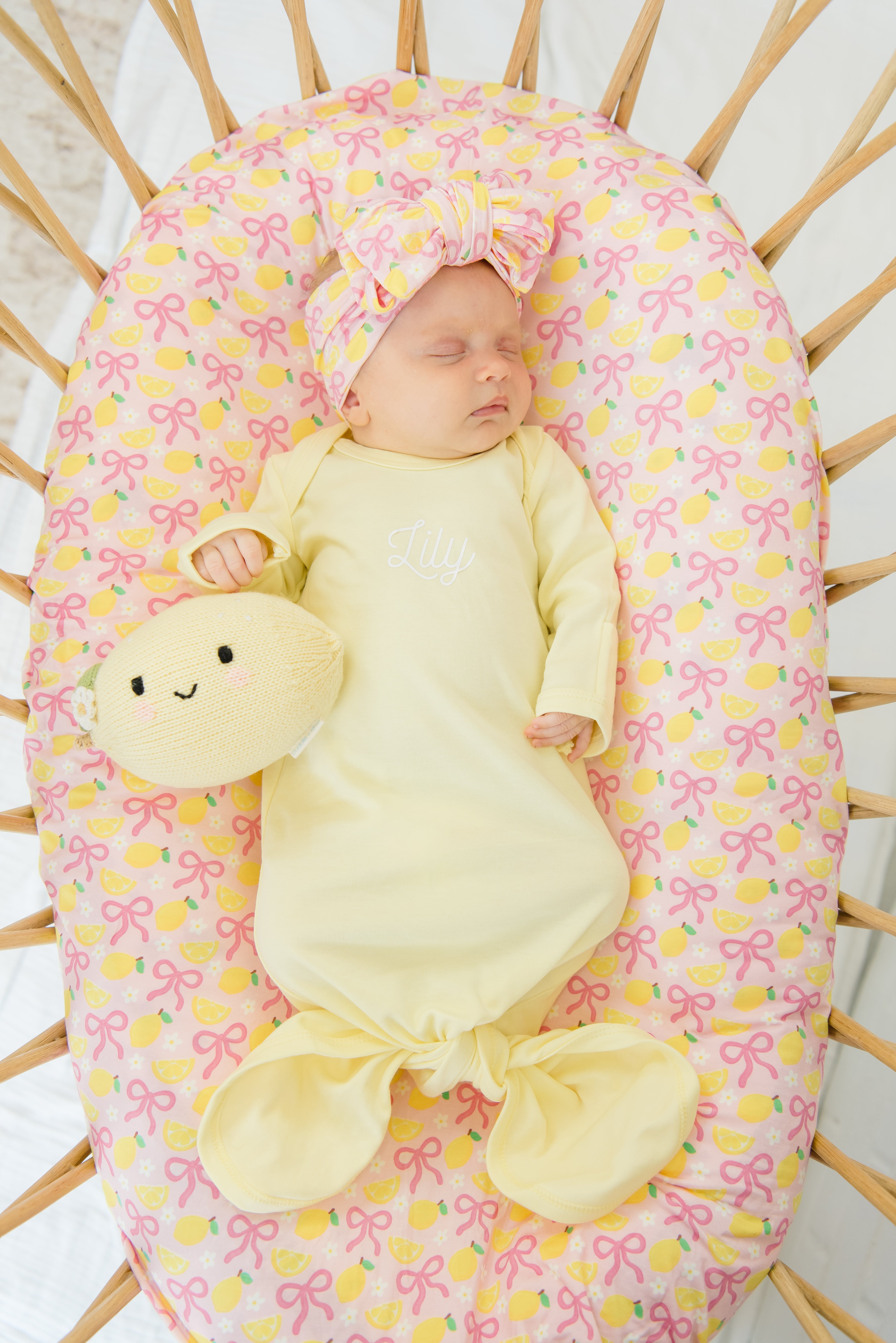 Personalized Organic Cotton Knotted Gown with Hat Pink Lemonade