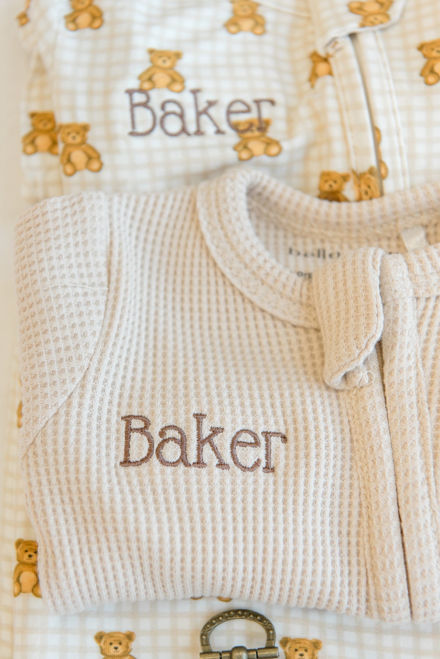Personalized Baby Gift Set | Organic Waffle Footie, Bear-y Cute Bamboo Swaddle & Burp Cloth