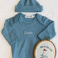 Personalized Golf Baby Gift Set | Knotted Gown, Hat & Embroidered Linen Name Plate