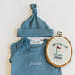 Personalized Golf Baby Gift Set | Knotted Gown, Hat & Embroidered Linen Name Plate