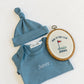 Personalized Golf Baby Gift Set | Knotted Gown, Hat & Embroidered Linen Name Plate