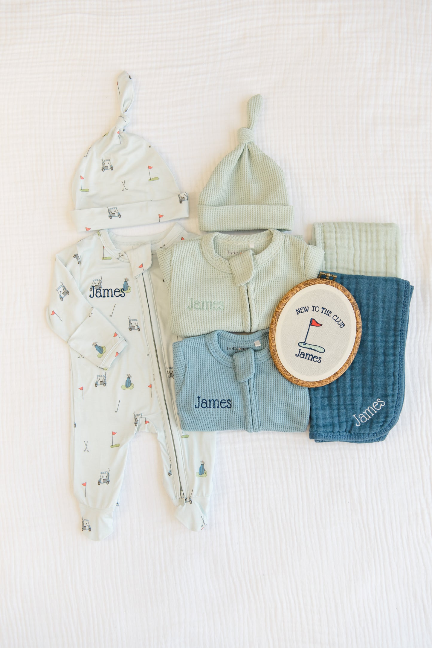 Personalized Golf Baby Gift Set | Little Putter Bamboo & Organic Waffle Knit Newborn Set