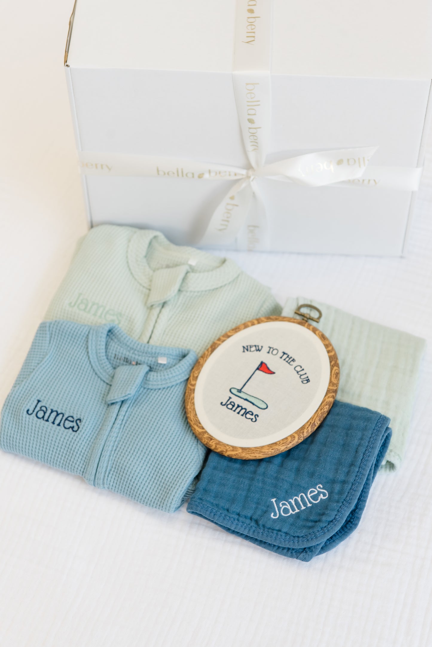 Personalized Organic Waffle Knit Footie Blue Gingham Collection