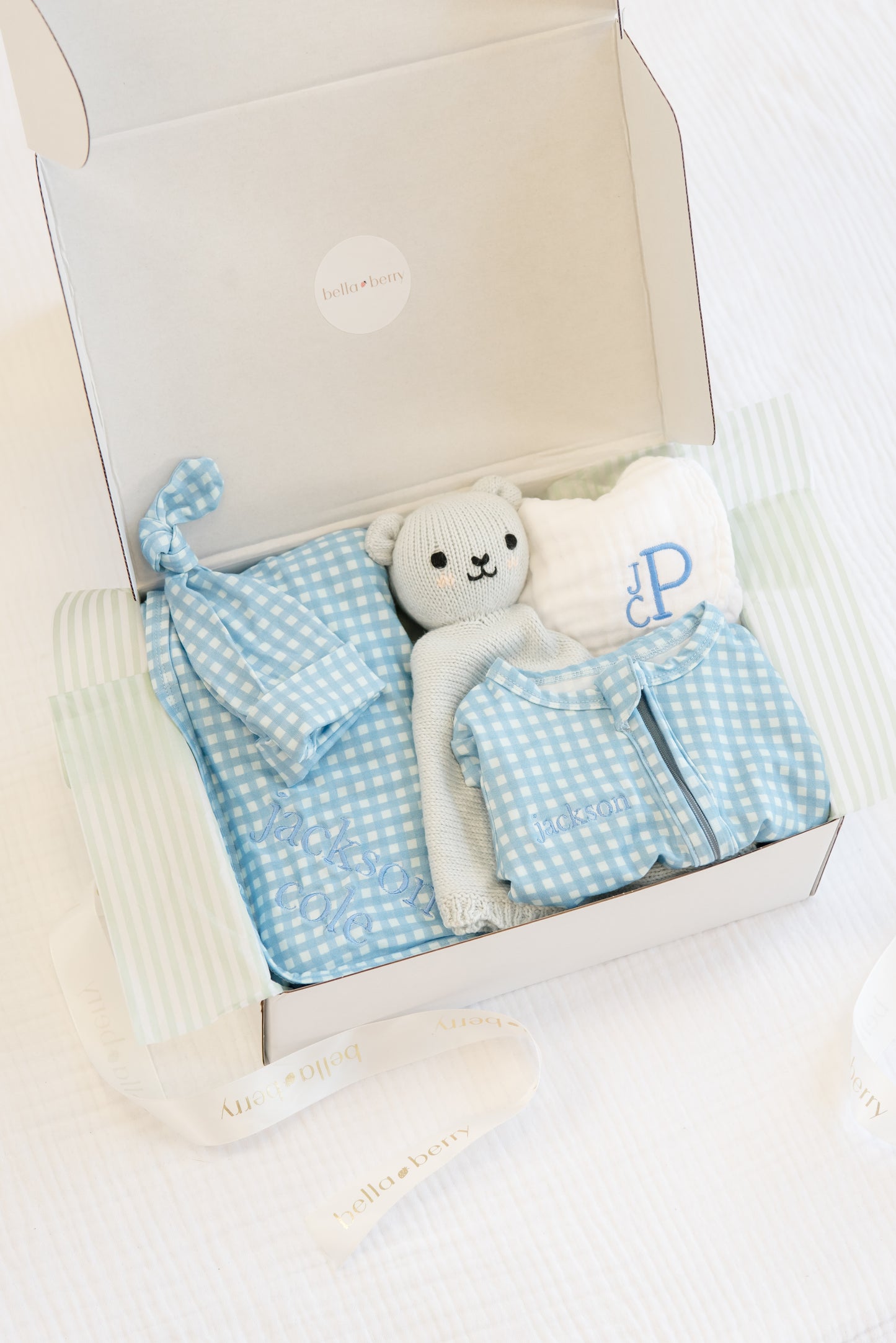 Personalized Blue Gingham Gift Set