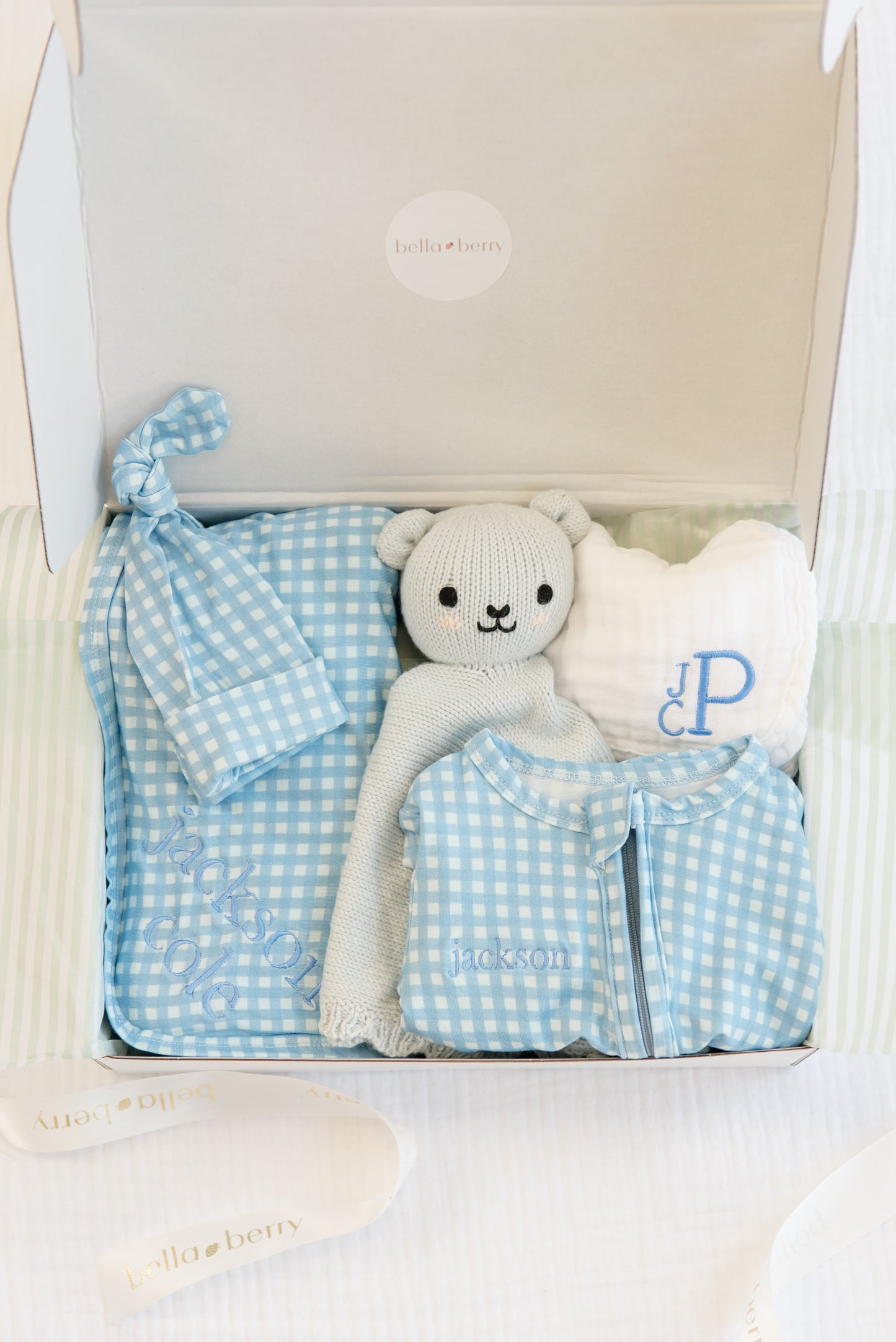 Personalized Blue Gingham Gift Set