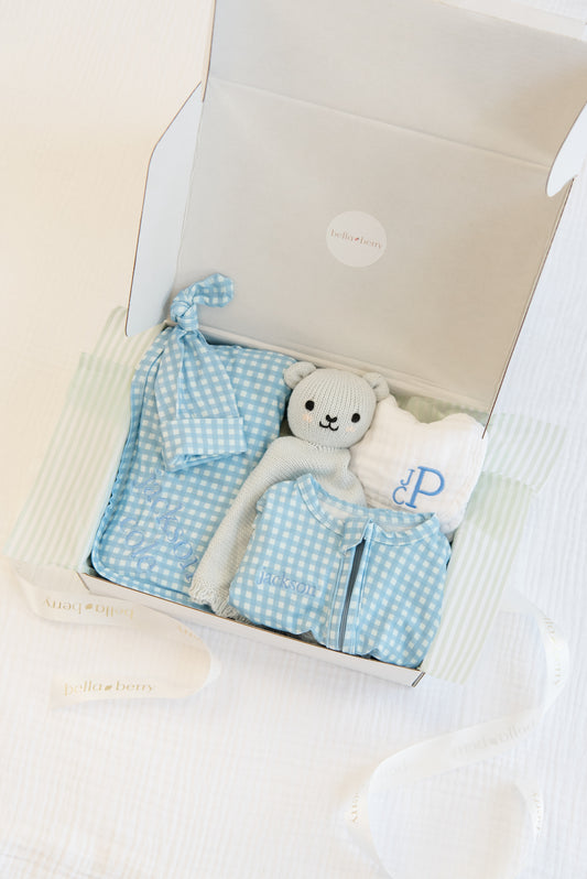 Personalized Blue Gingham Gift Set