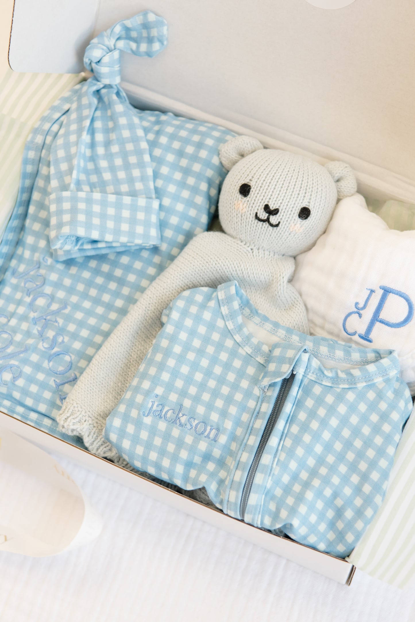 Personalized Blue Gingham Gift Set