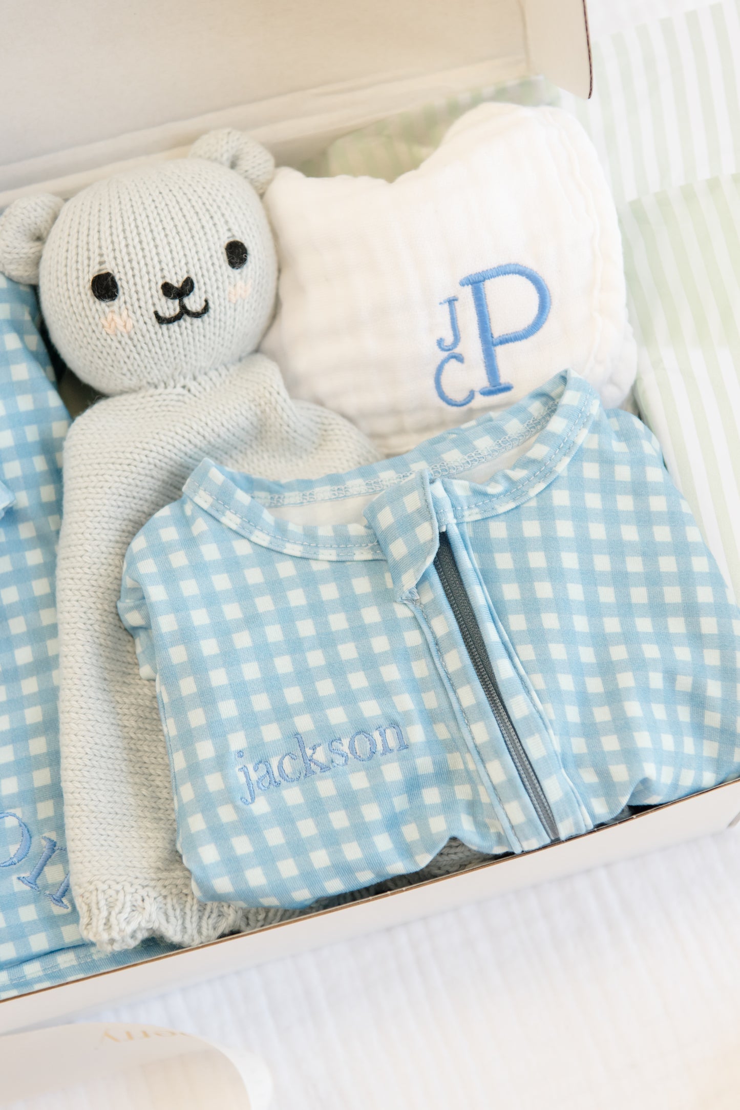 Blue Gingham Bamboo Footie