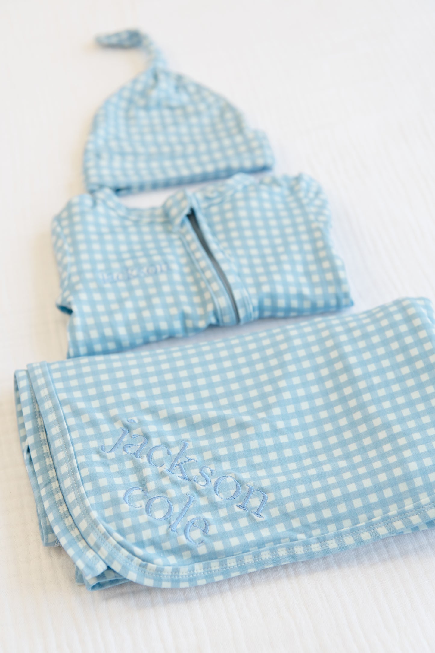 Personalized Blue Gingham Gift Set