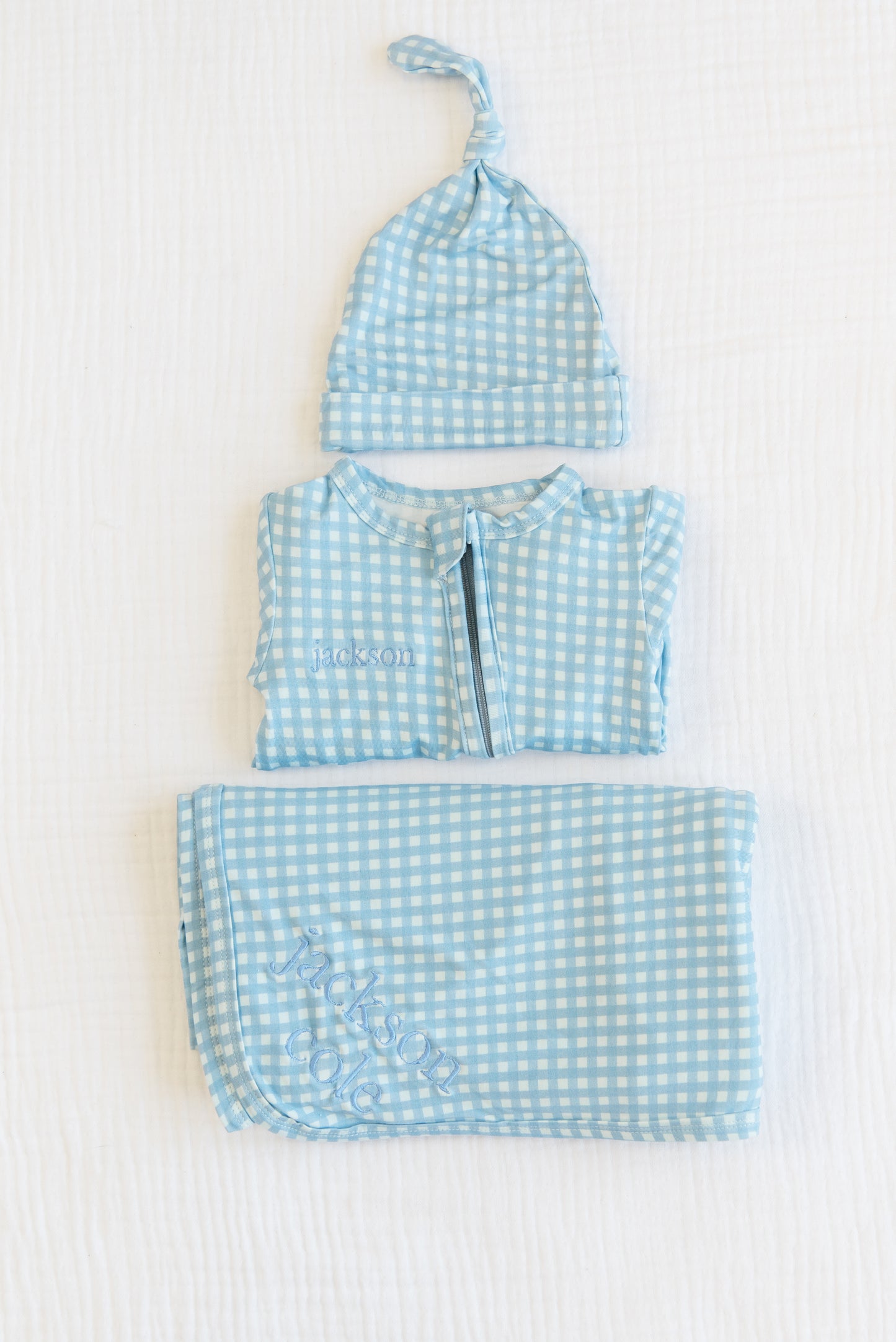 Blue Gingham Bamboo Footie