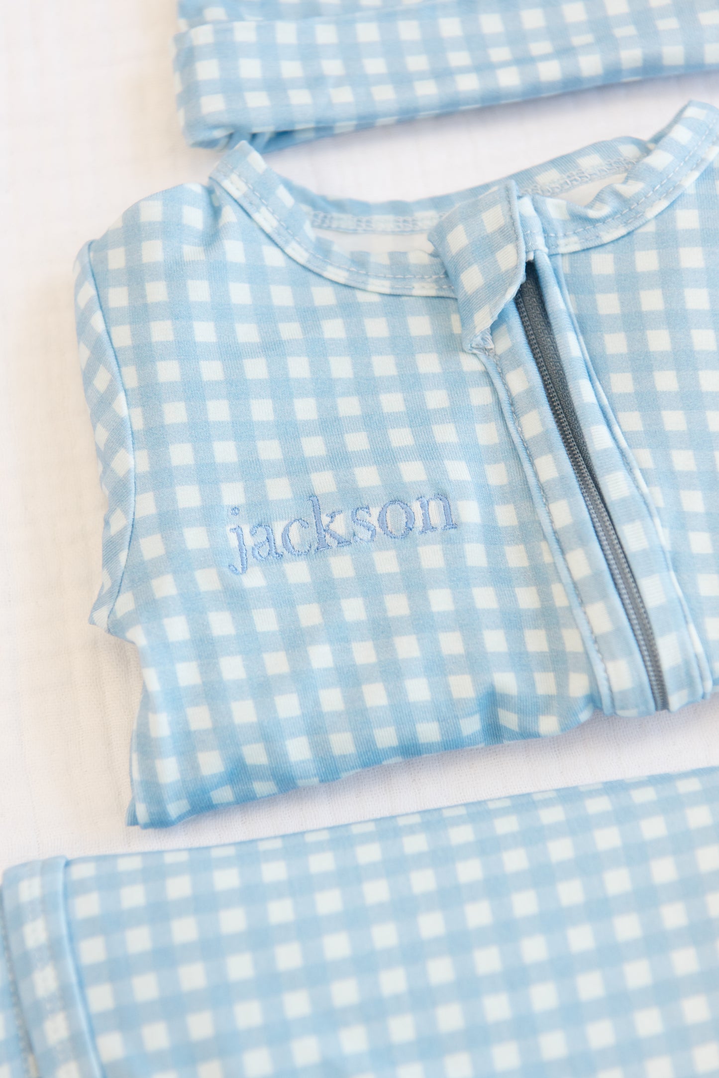 Blue Gingham Bamboo Footie