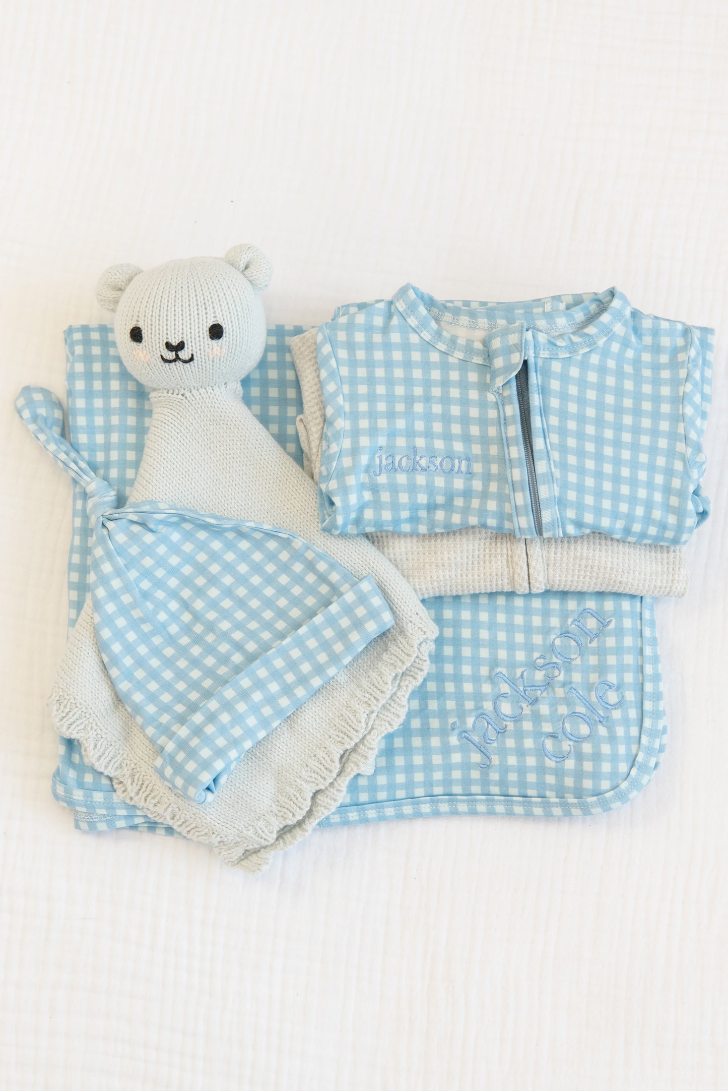 Blue Gingham Bamboo Footie