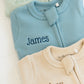 Personalized Organic Waffle Knit Footie Blue Gingham Collection