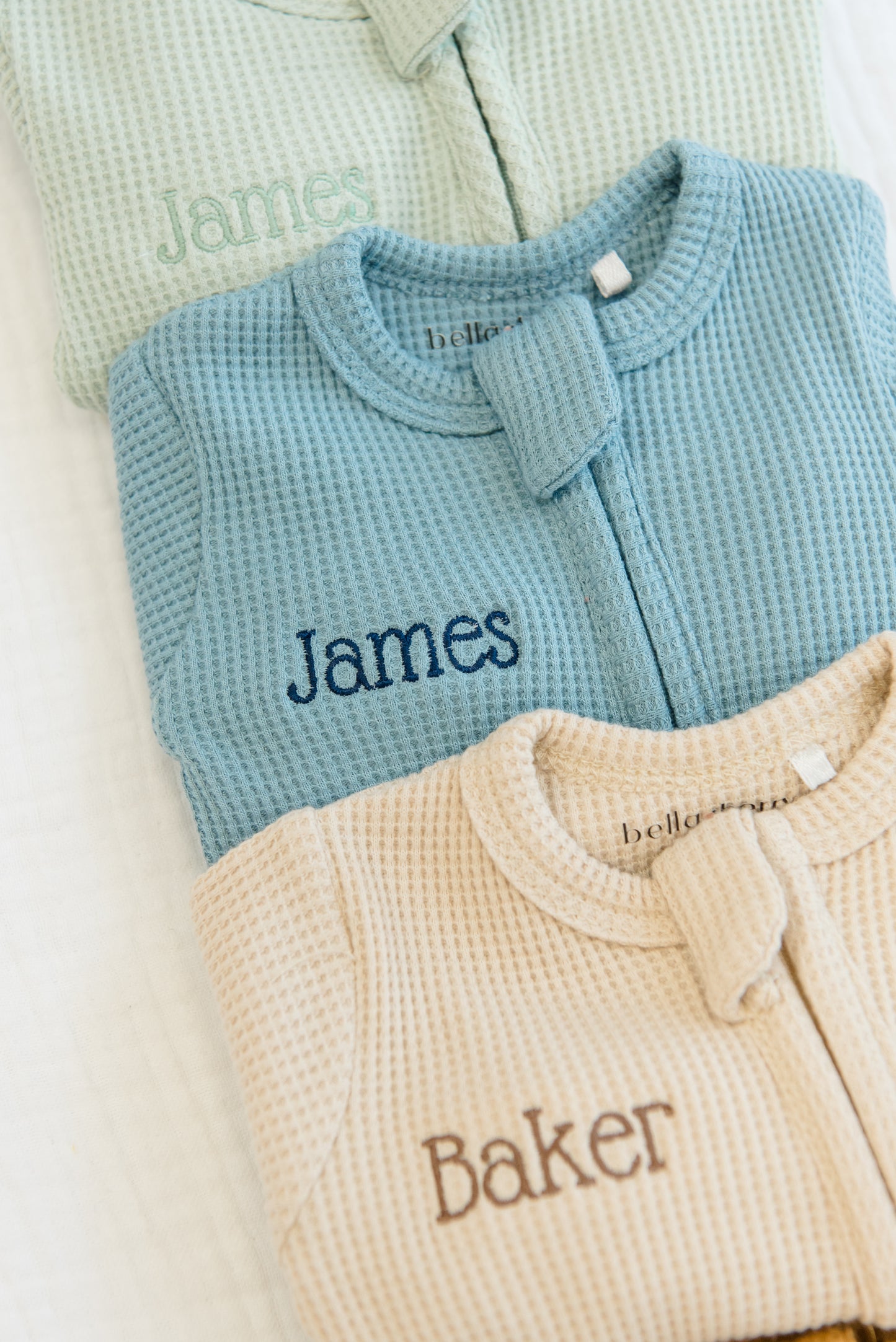 Personalized Organic Waffle Knit Footie Blue Gingham Collection