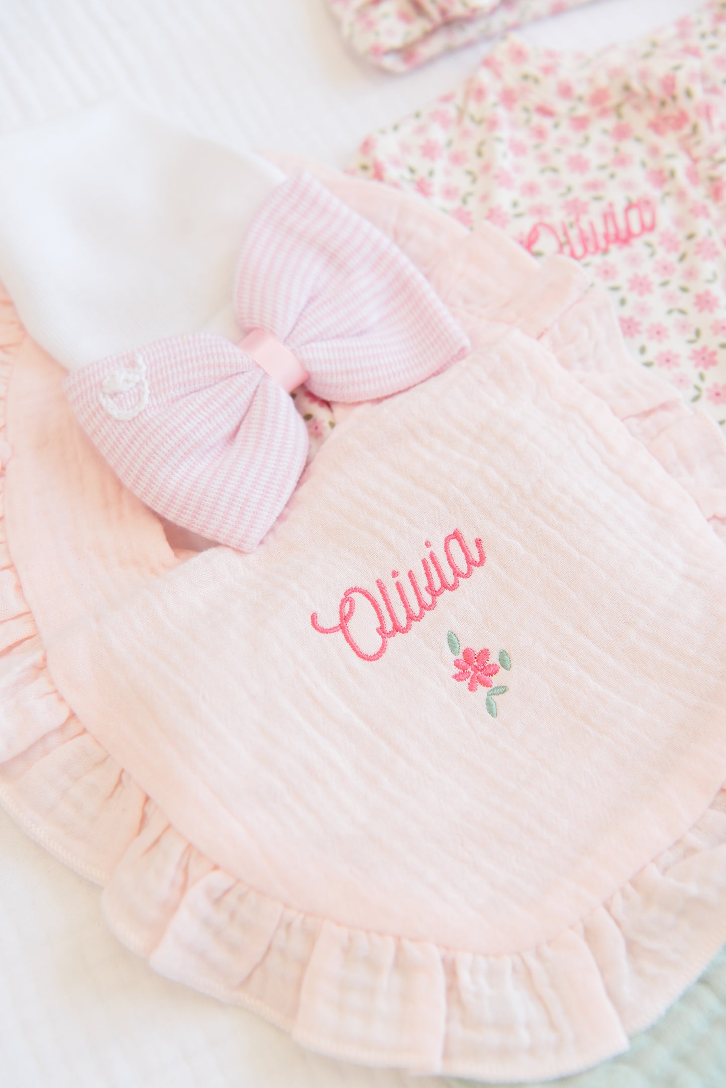 Embroidered Muslin Ruffle Bib
