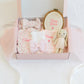 Personalized Baby Girl Gift Set | Embroidered Bamboo Footie, Burp Cloth, Name Plate & Headband
