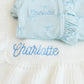 Personalized Baby Girl Gift Set | Embroidered Bamboo Footie, Swaddle, Name Plate & Headband