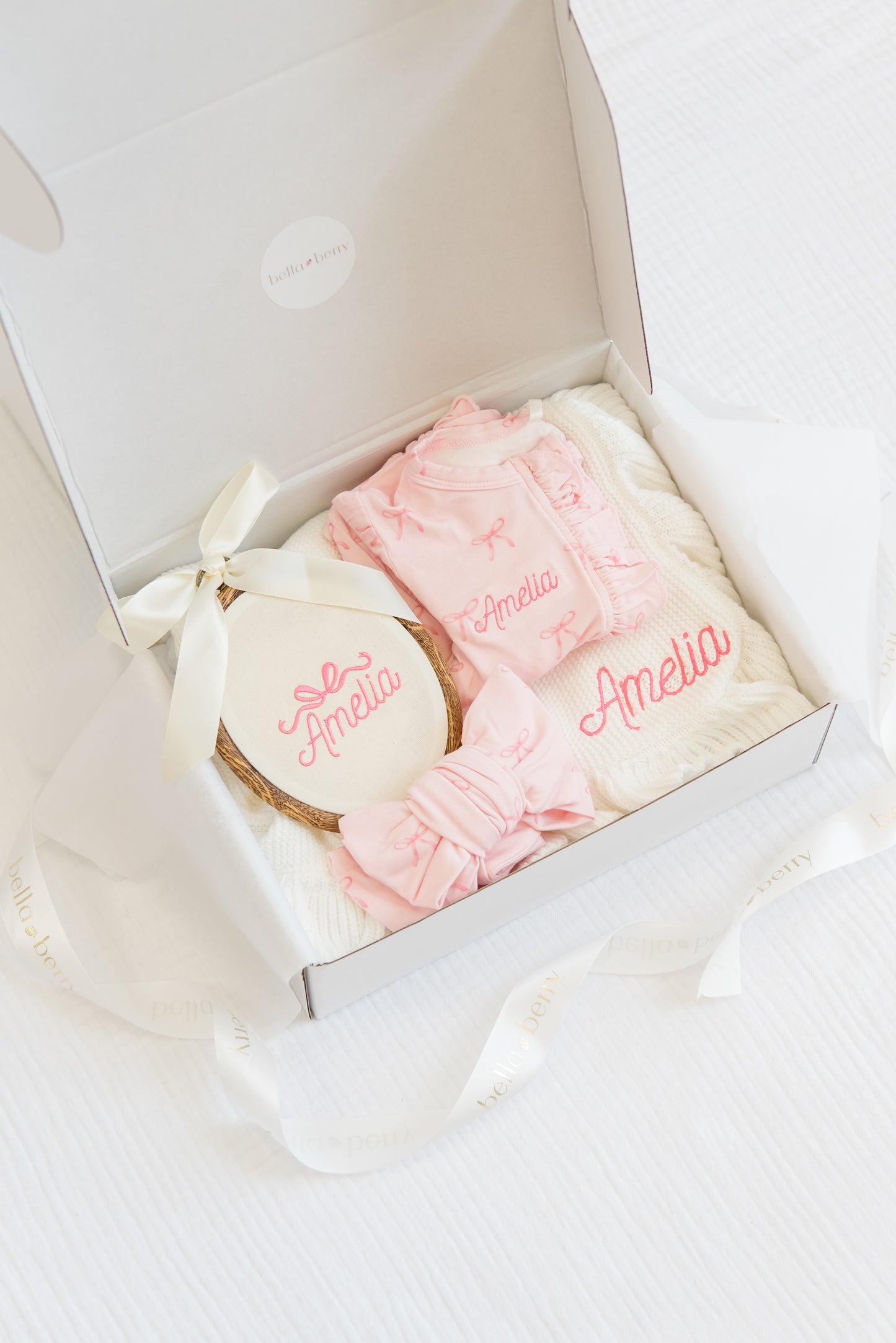 Personalized Blush and Bows Baby Girl Gift Set