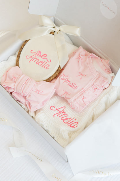 Personalized Blush and Bows Baby Girl Gift Set