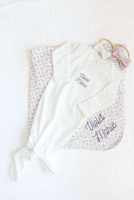 Personalized Lavender Bloom Knotted Gown Gift Set