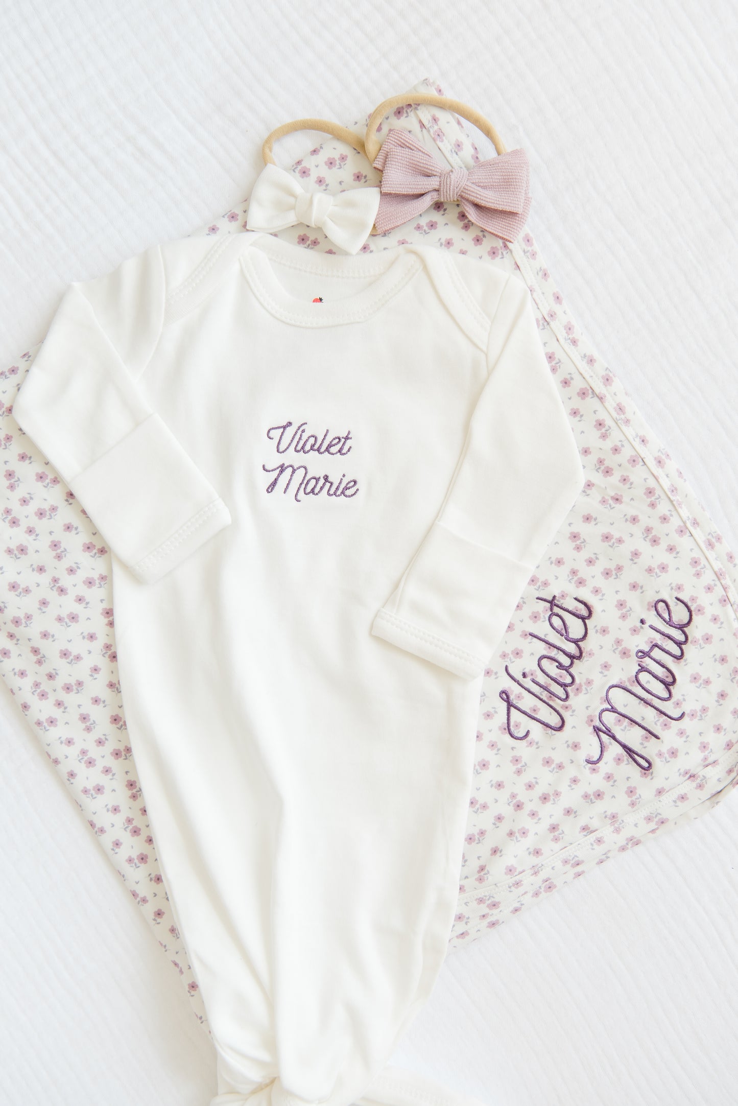 Personalized Lavender Bloom Knotted Gown Gift Set