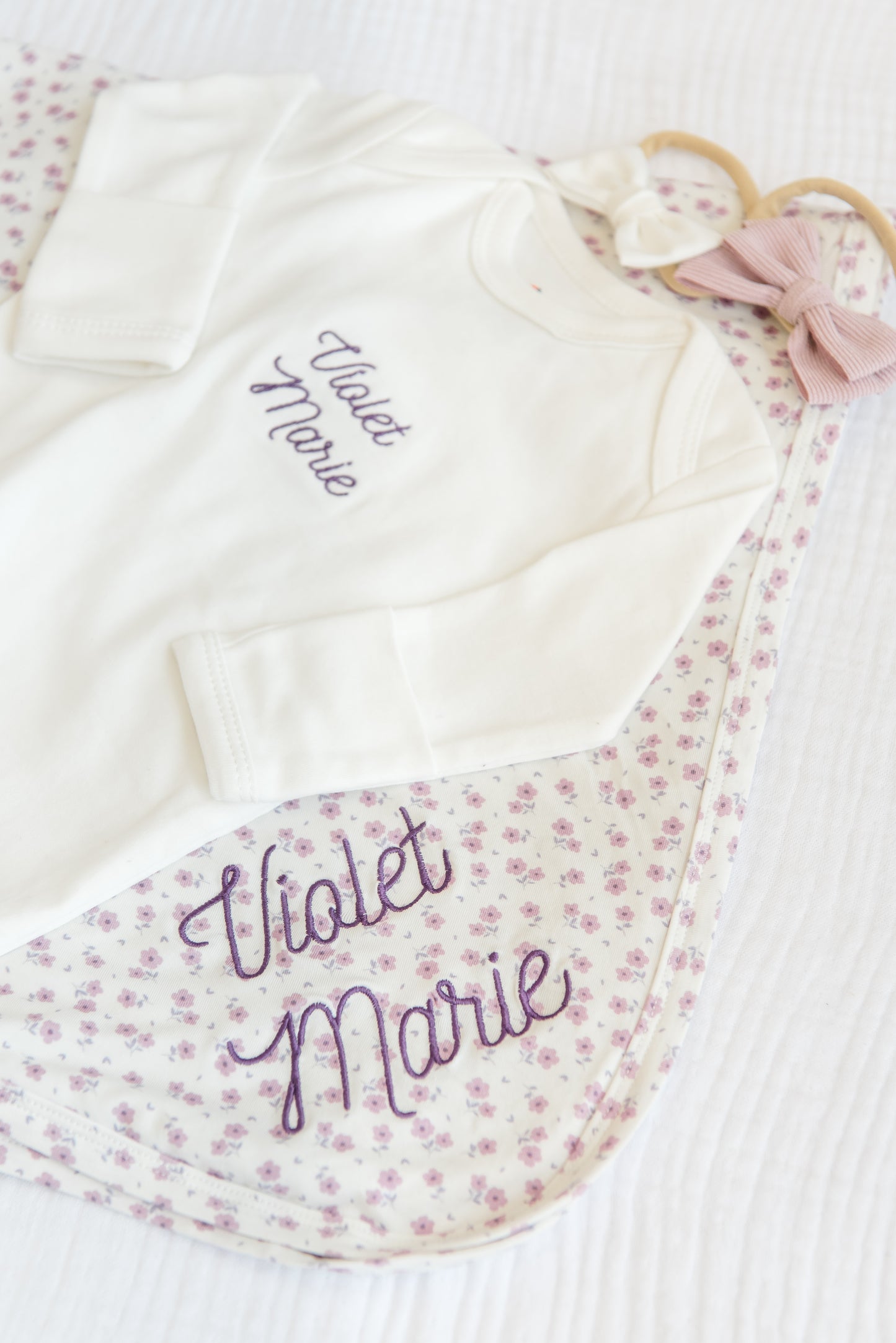 Personalized Lavender Bloom Knotted Gown Gift Set