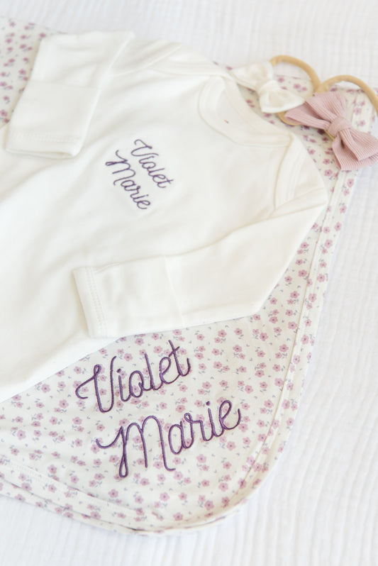 Personalized Lavender Bloom Knotted Gown Gift Set