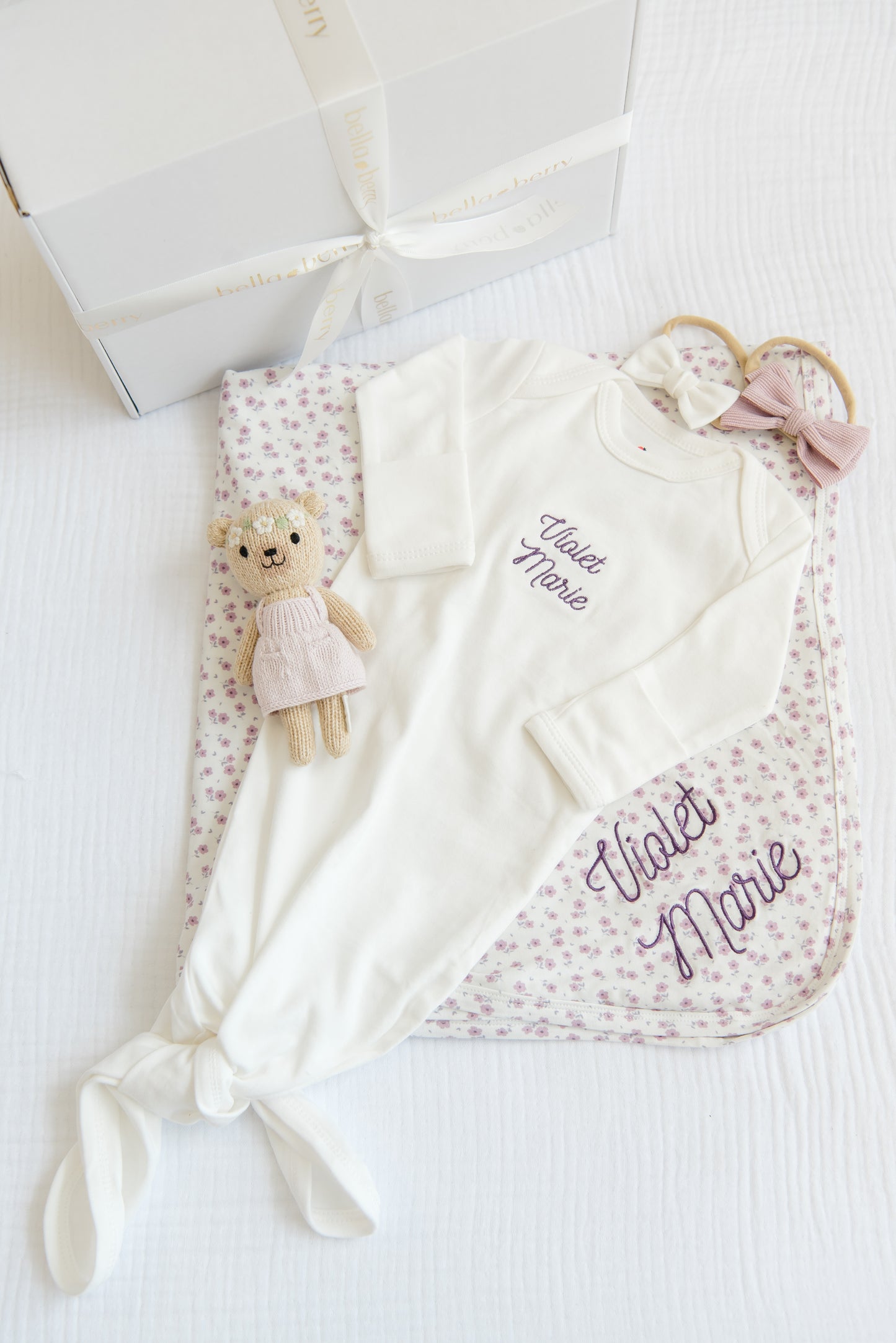 Personalized Organic Cotton Knotted Gown with Hat