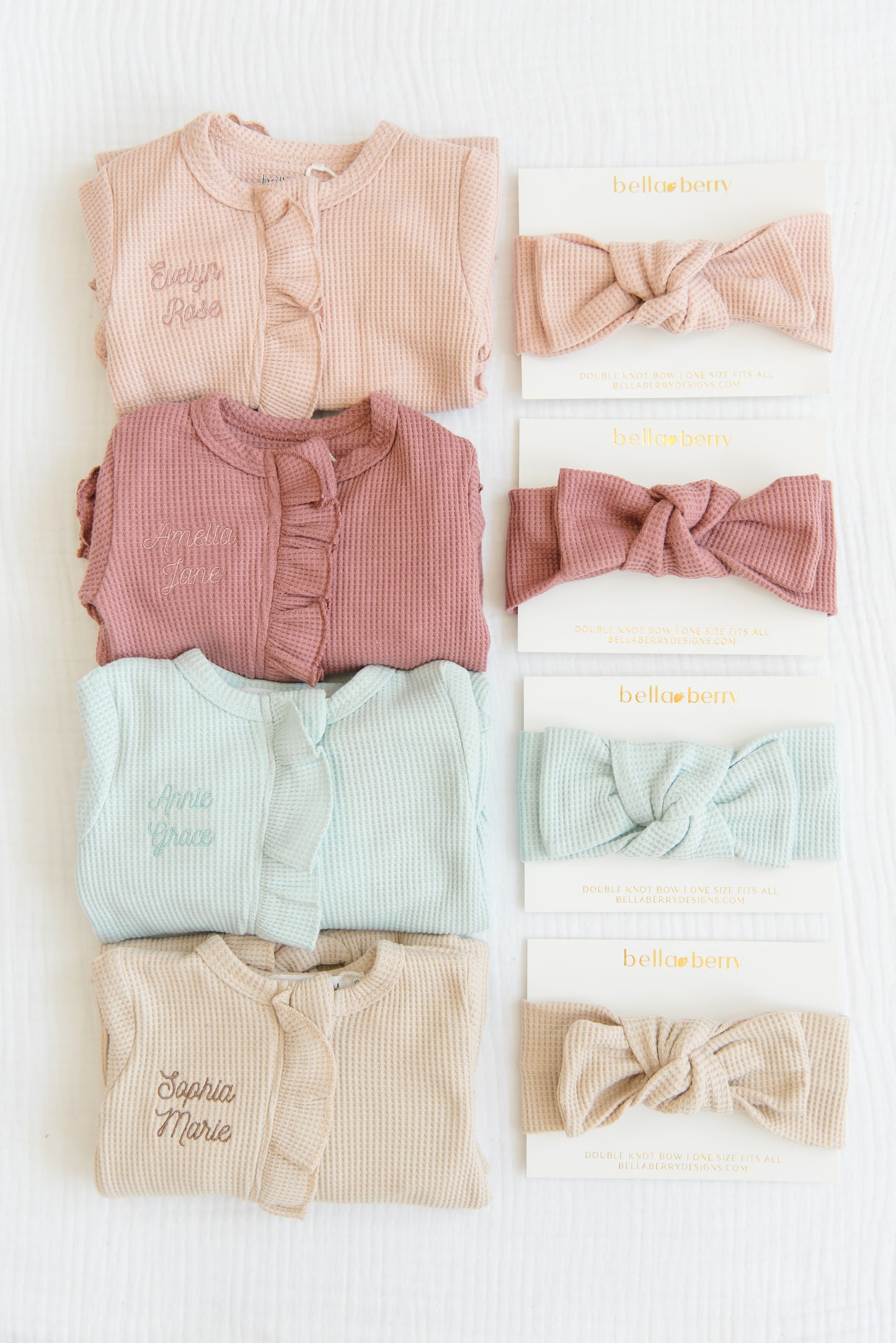 Personalized Organic Waffle Knit Ruffled Footie With Bow