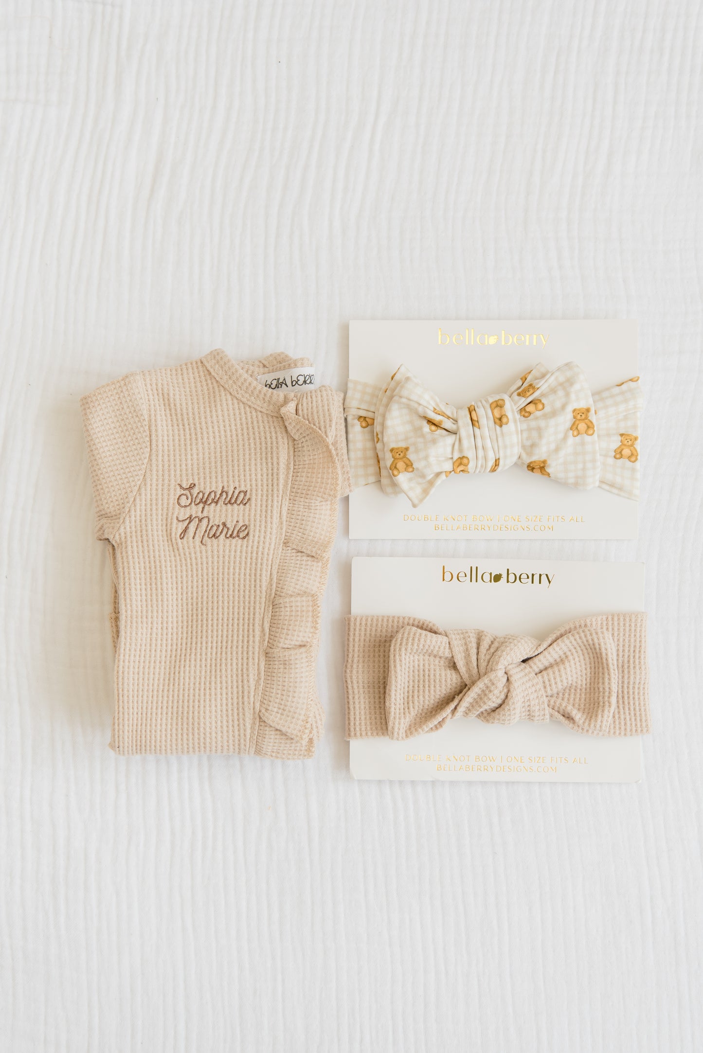 Personalized Organic Waffle Knit Ruffled Footie With Bow