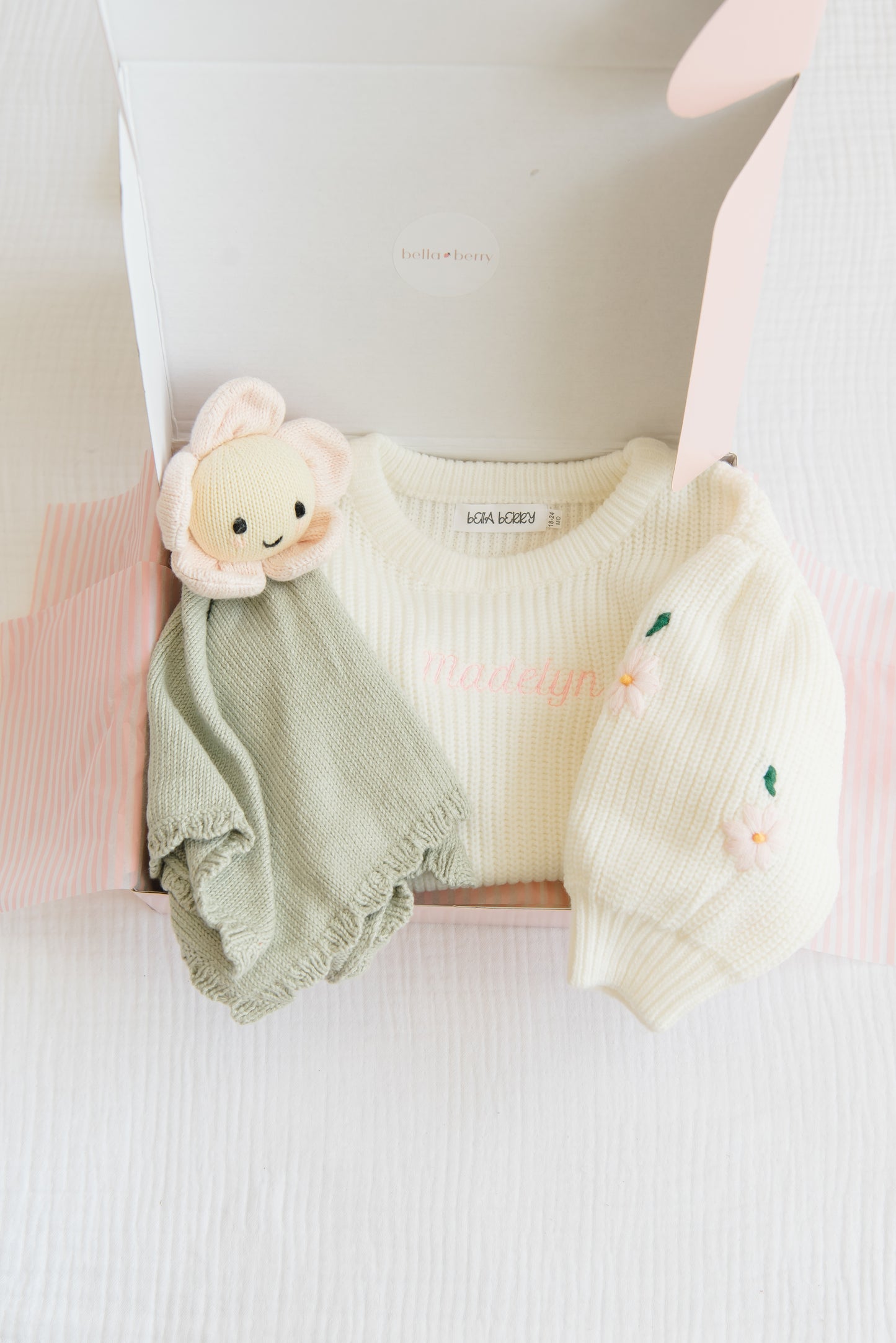Girls Floral Embroidered Sweater with Puff Sleeve
