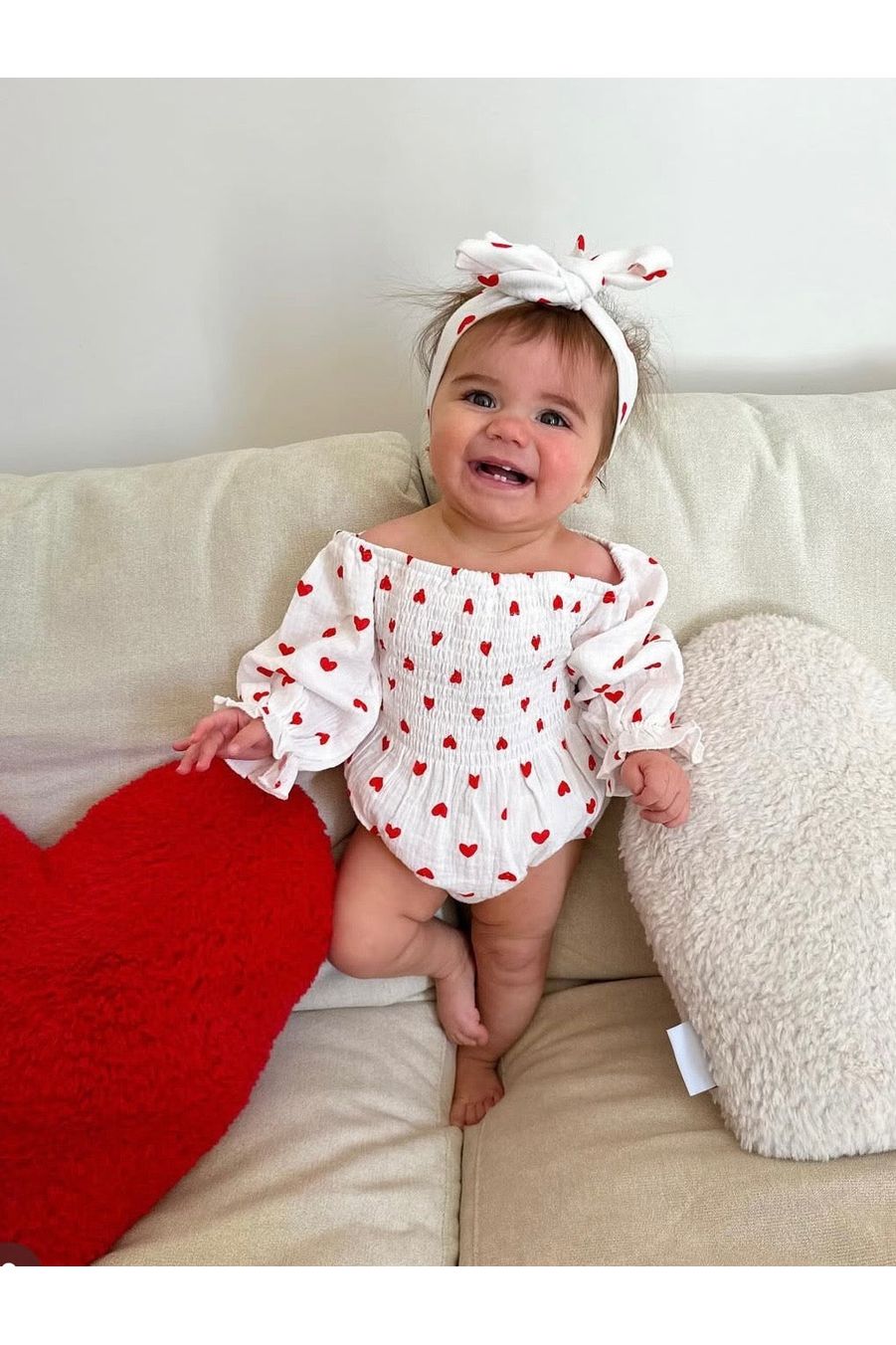 Valentines Day Romper with Puff Sleeve