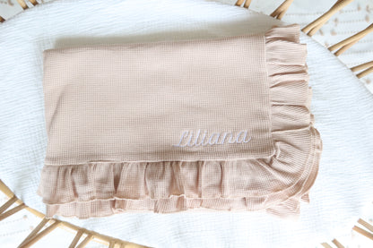 Embroidered Knitted Ruffled Blanket