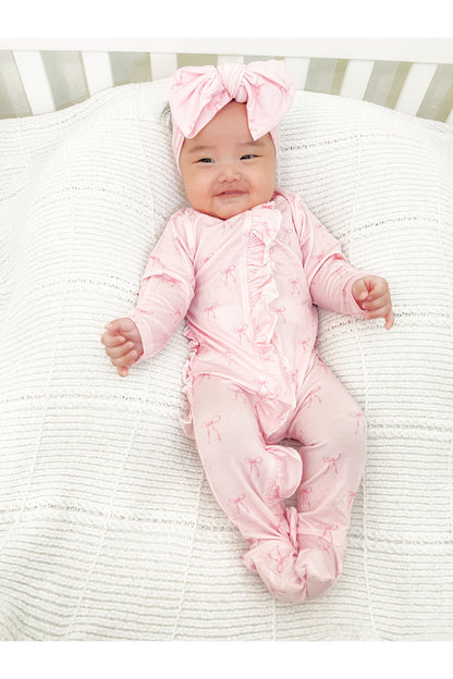 Blush & Bows Ruffled Footie