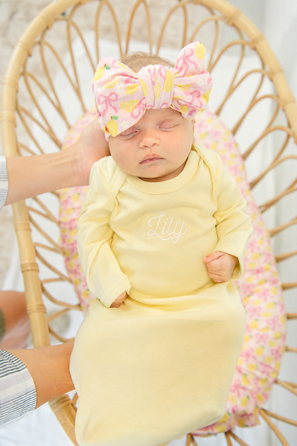 Personalized Organic Cotton Knotted Gown with Hat Pink Lemonade