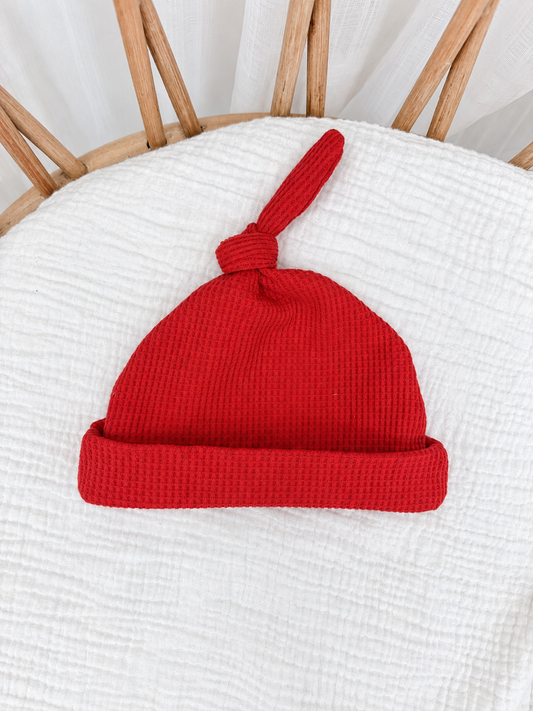 Candy Cane Red Organic Waffle Knit Hat