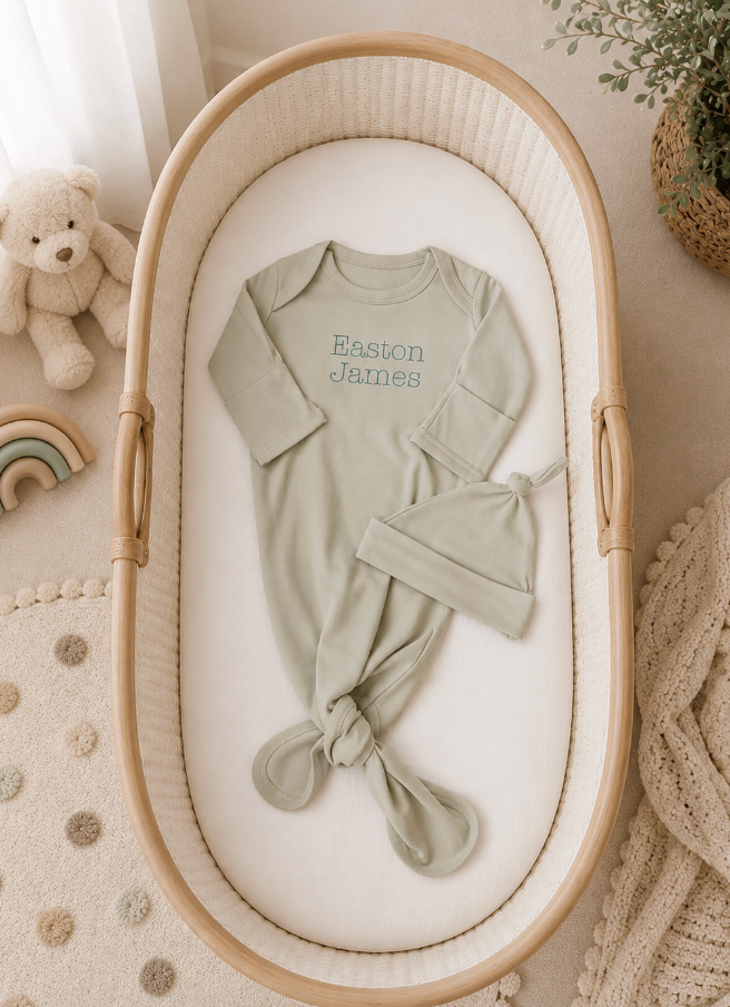 Personalized Organic Cotton Knotted Gown with Hat